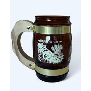 Vtg 60s 70s Siesta Ware Six Flags Amber Glass Mug Wood Handle Runaway